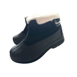 Propet Black Waterproof Boots Ankle Top Zip Black Suede Faux Fur Lining Size 8